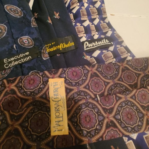 Assorted Men;s Ties Sil 4PCs Browns n Blues V Good - Picture 2 of 2